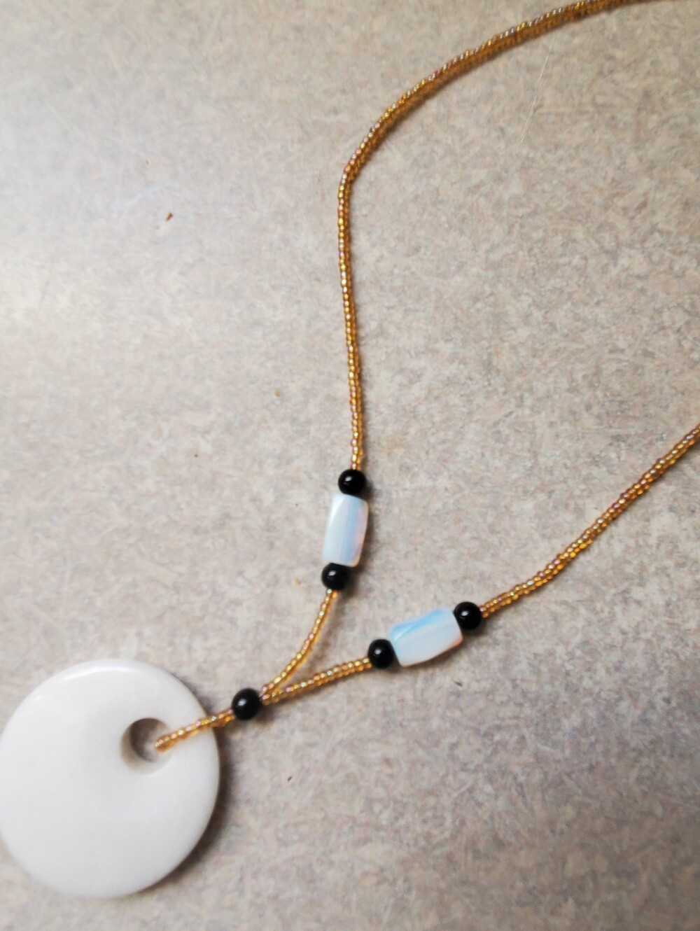 Vintage Estate Opalite& White Malaysian Jade Donut Pendant